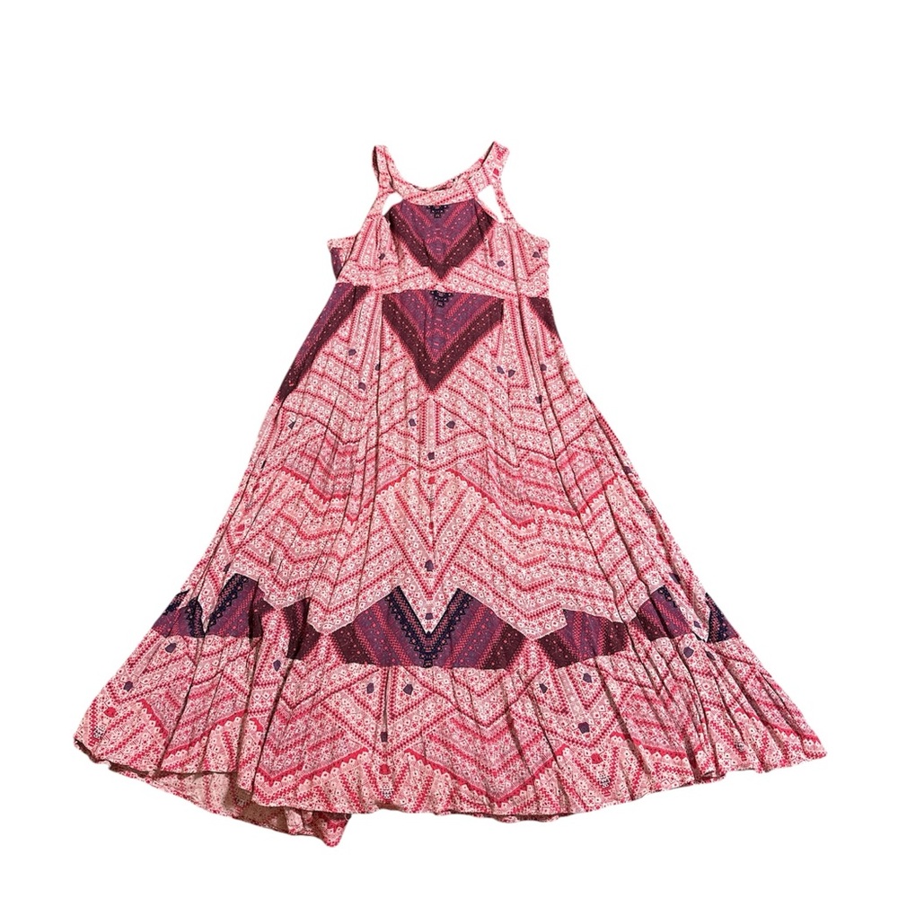 Free People Pink and Burgundy Patterned Midi Dress
